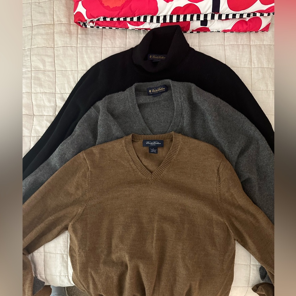 3 like new Brooks brother 3ply cashmere sweaters and merino wool stretch blend